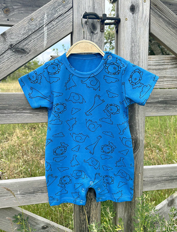 Blue Safari Short Sleeves Baby Romper