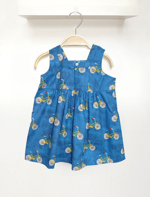 Bicycle Sleeveless Baby Girl Dress - New Blue Colour