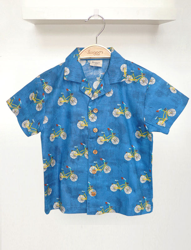 Bicycle Short Sleeves Hawaiian Boy Shirt - New Blue Colour