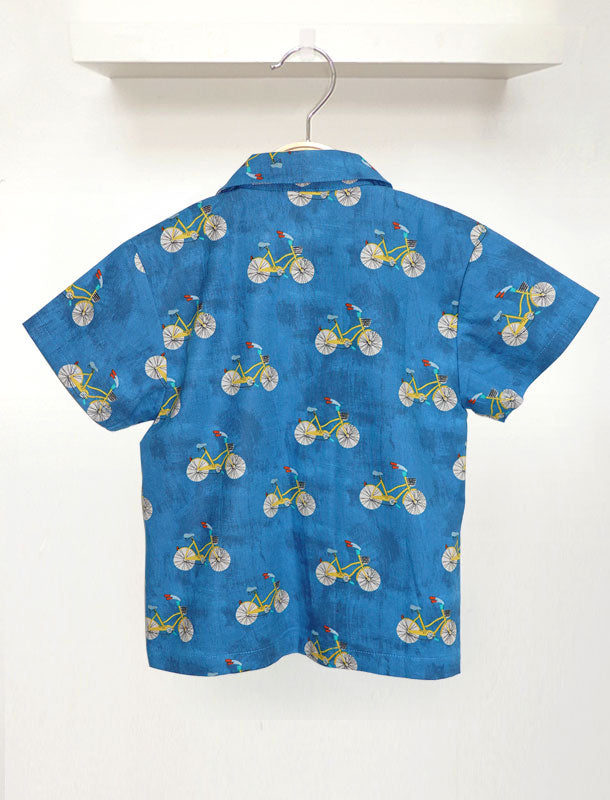 Bicycle Short Sleeves Hawaiian Boy Shirt - New Blue Colour