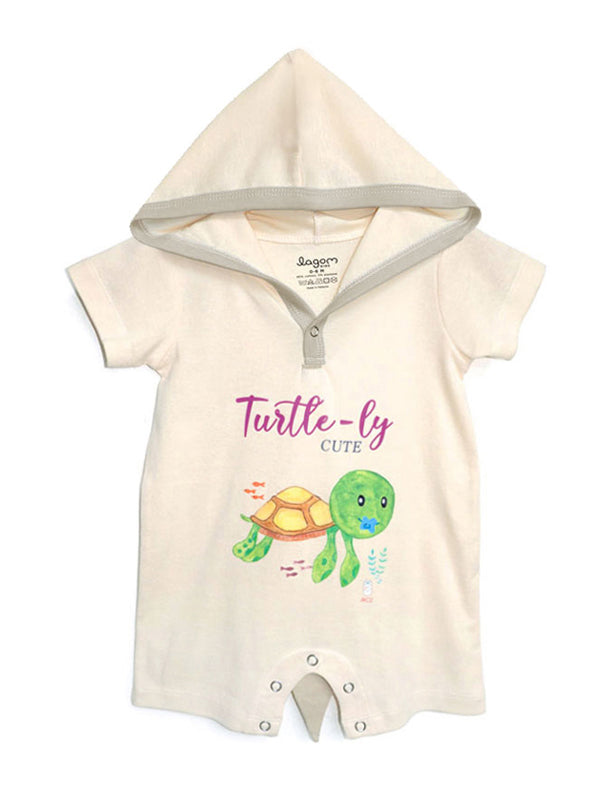 Sealife Baby Turtle Short Sleeves Hoodie Romper