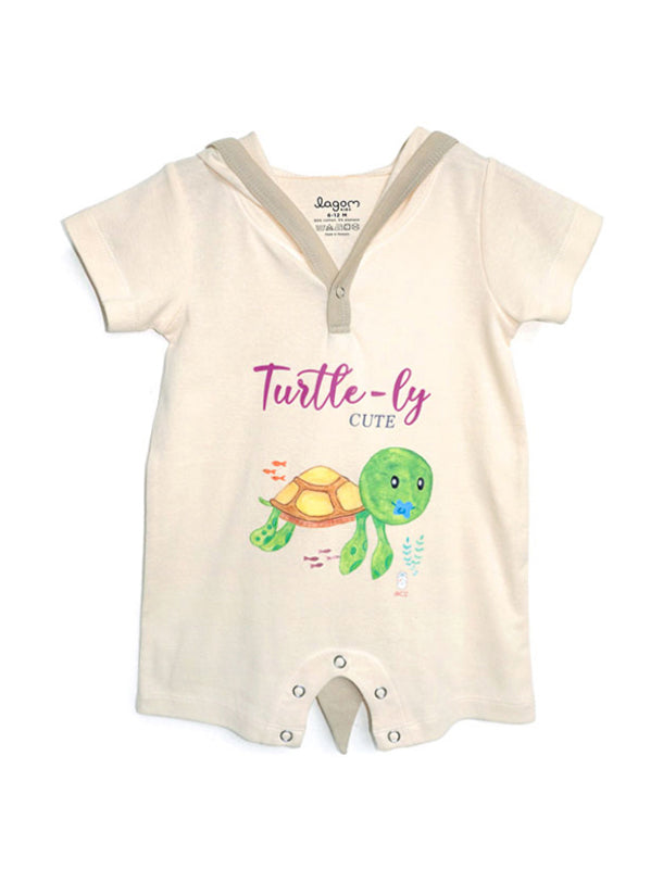 Sealife Baby Turtle Short Sleeves Hoodie Romper