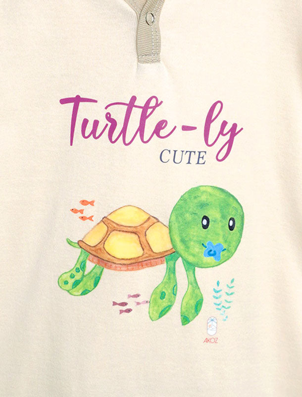 Sealife Baby Turtle Short Sleeves Hoodie Romper