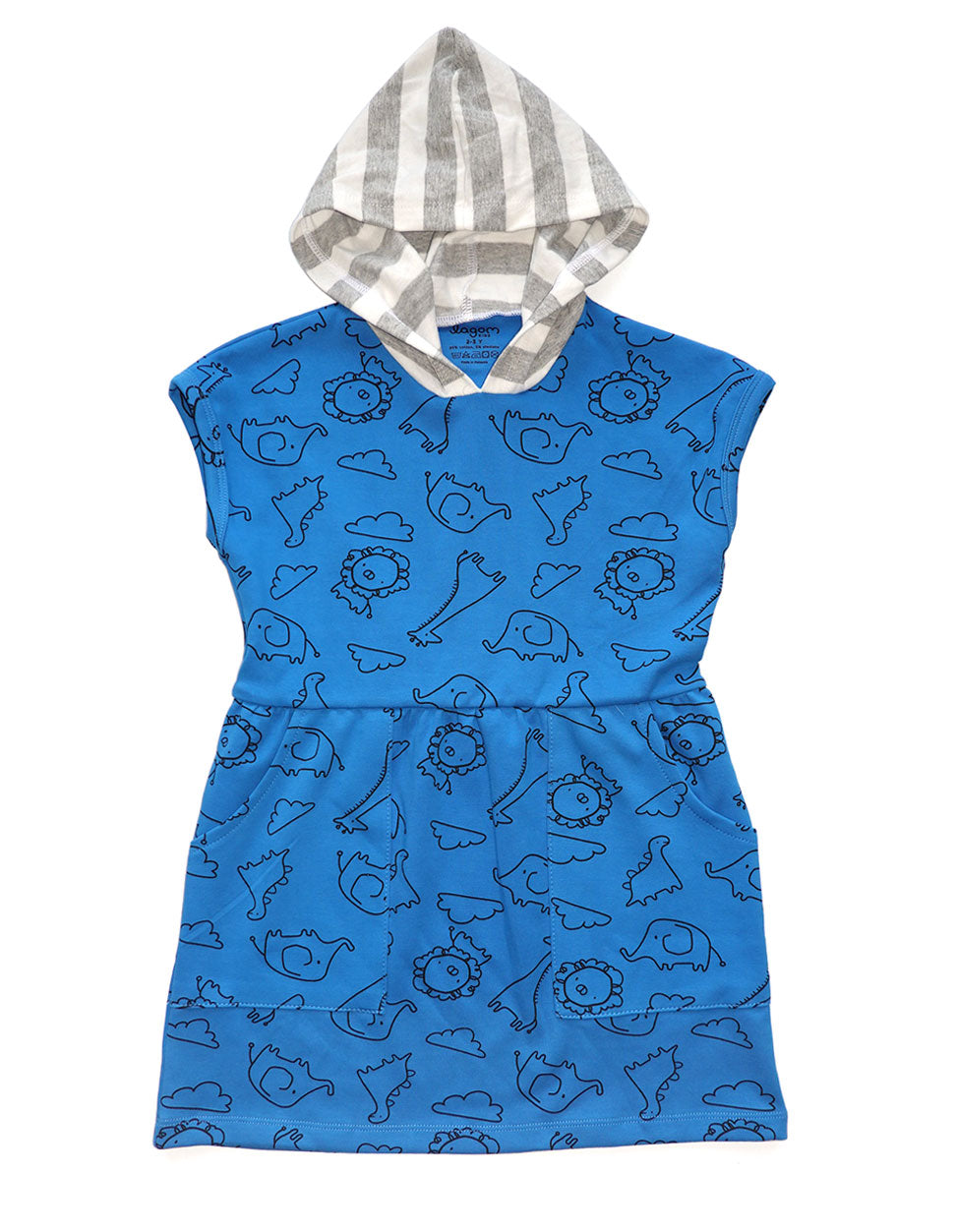 Blue Safari Cap Sleeves Hoodie Dress