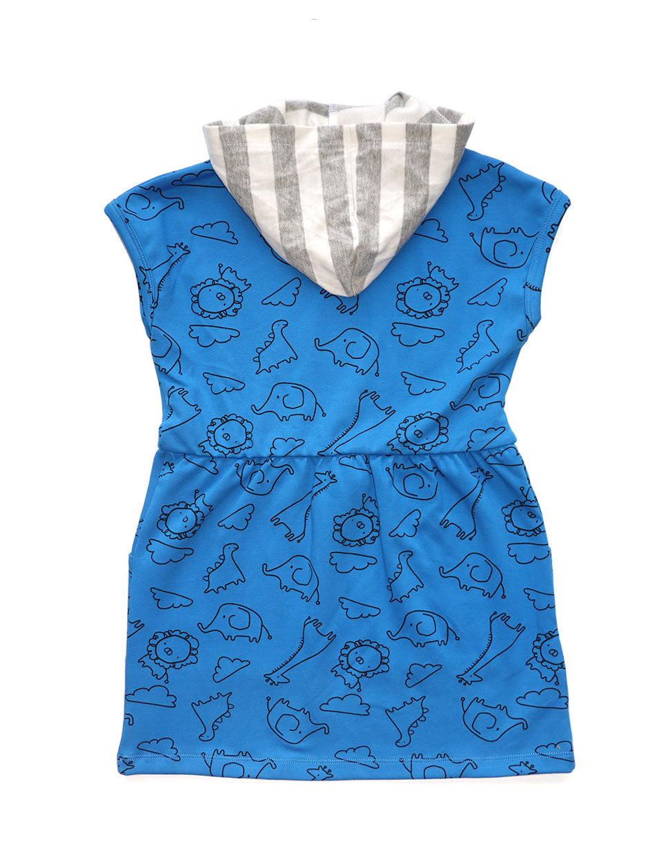 Blue Safari Cap Sleeves Hoodie Dress