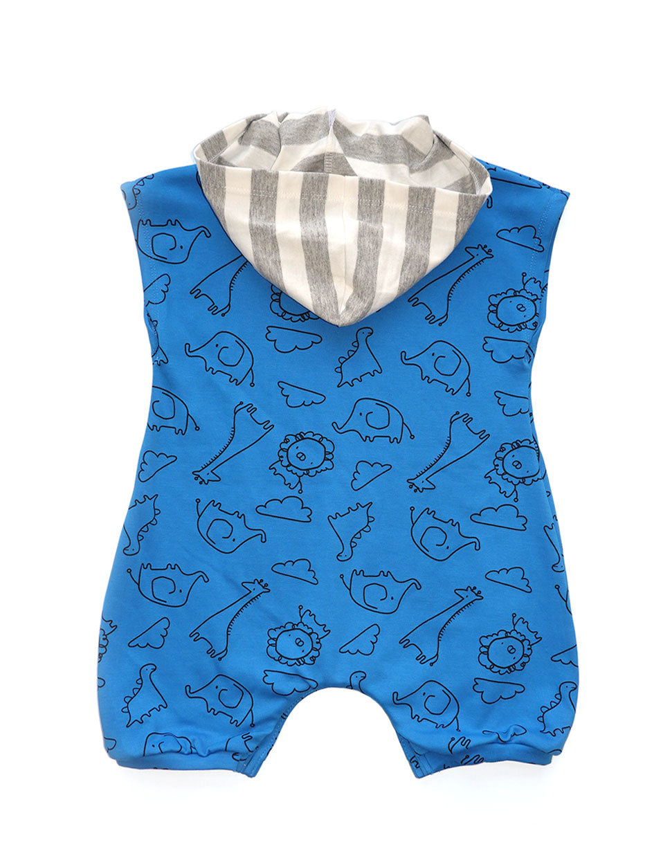 Blue Safari Cap Sleeves Baby Hoodie Romper